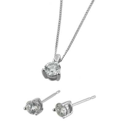 9ct white gold earrings and pendant gift box set - Product number 6493688