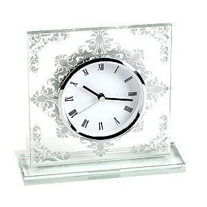 H Samuel Square Glass Floral Mantle Clock