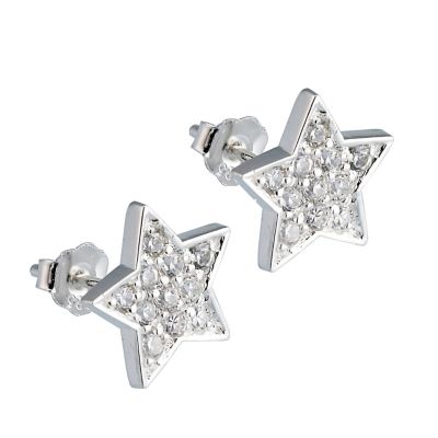 silver cubic zirconia star stud earrings
