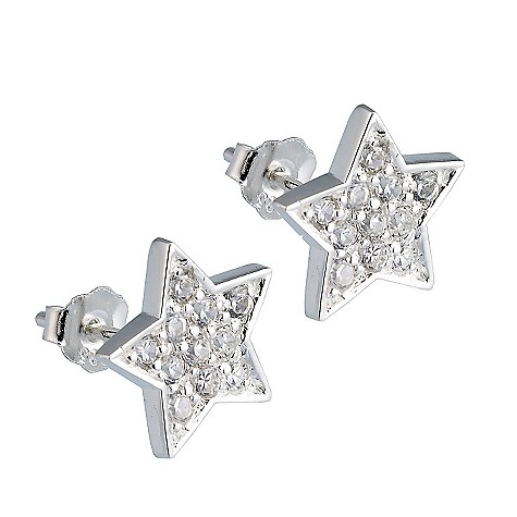 silver cubic zirconia star stud earrings