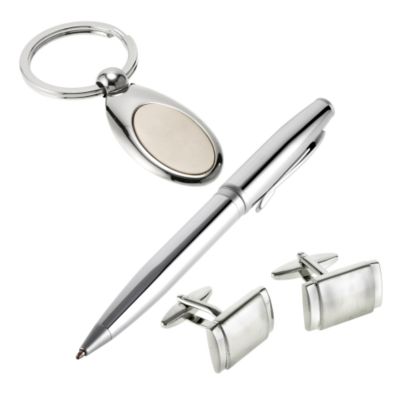 Chrome Cufflink, Key Ring and Pen Gift Set - Product number 6499961