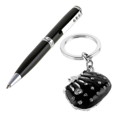 Stone Set Black Pen and Handbag Key Ring Gift Set - Product number 6500129