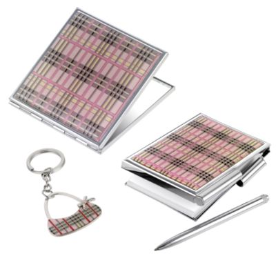 Pink Checked Notebook, Compact, Pen and Keyring Set - Product number 6500447