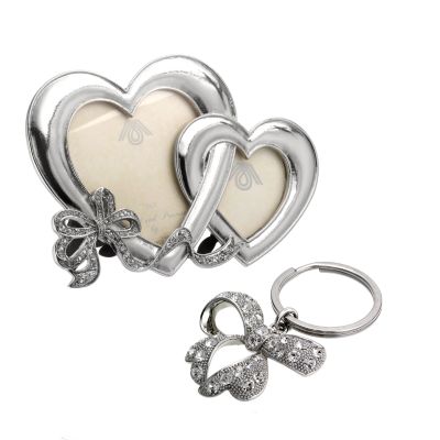 Classic Collection Double Heart Shaped Photo Frame and Bow Keyring