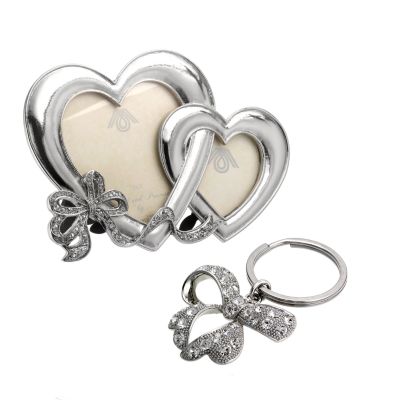 Double Heart Shaped Photo Frame and Bow Keyring