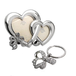 Double Heart Shaped Photo Frame and Bow Keyring