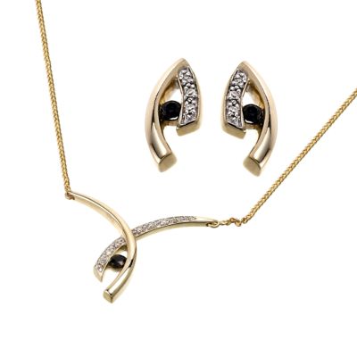 9ct Gold Diamond and Sapphire Crossover Pendant and Earrings - Product number 6501524