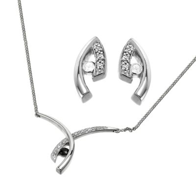 9ct White Gold Diamond and Sapphire Crossover Pendant and Earrings - Product number 6501532