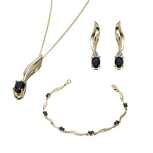 9ct gold Diamond Sapphire Pendant, Bracelet and Earrings Set