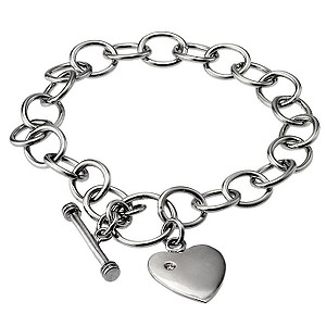 sterling Silver Diamond Heart T-Bar Bracelet
