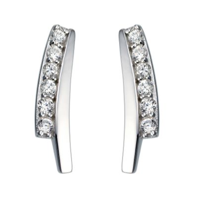 sterling Silver Cubic Zirconia Split Curve Earrings