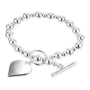 sterling Silver Heart and Ball T Bar Bracelet