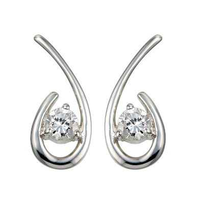 sterling Silver Cubic Zirconia Hook Stud Earrings