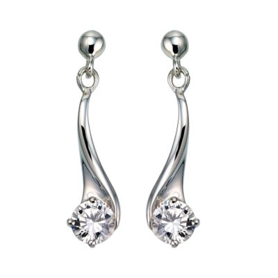 sterling Silver Cubic Zirconia Comma Drop Earrings