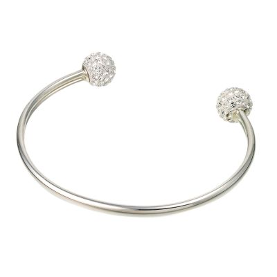 sterling Silver Crystal Bauble Torque Bangle