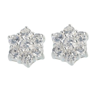 sterling Silver Cubic Zirconia Flower Stud