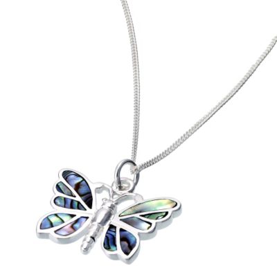 H Samuel Sterling Silver Abalone 17` Butterfly Pendant