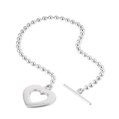 Sterling Silver Heart and Bead T Bar Bracelet - Product number 6506801