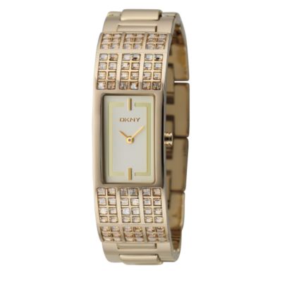 Ladies`Stone Encrusted Gold Plated Bracelet Watch