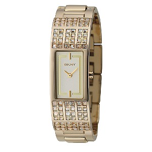 Ladies`Stone Encrusted Gold Plated Bracelet Watch