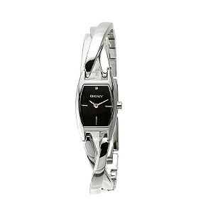 Ladies`Diamond Set Black Dial Twist Semi-bangle watch