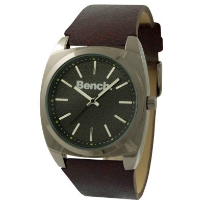 Men` Black Dial Brown Leather Strap Watch