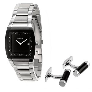 Accurist Men` Steel Bracelet Watch and Cufflinks Set