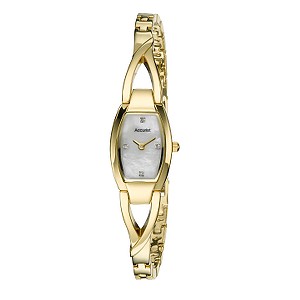 Ladies`Diamond Set Gold Plated Bracelet Watch