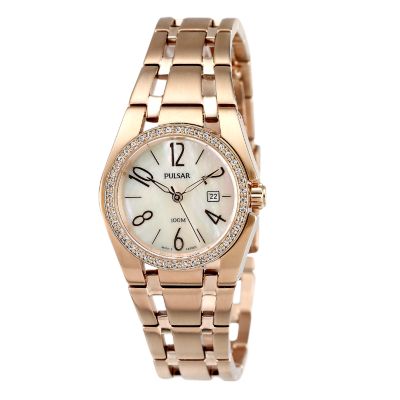 Ladies`Stone Set Rose Gold-Plated Bracelet Watch