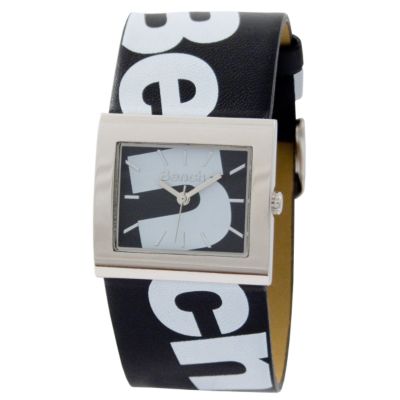 Bench Ladies' White Logo Black Leather Strap Watch - Product number 6511104