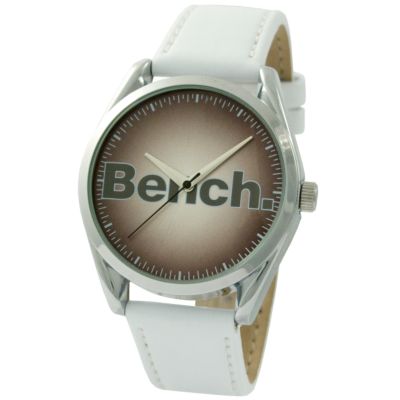 Bench Ladies' Brown Dial with Logo White Leather Strap Watch - Product number 6511120