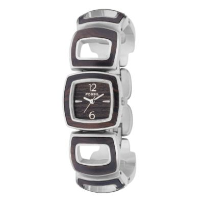 Fossil Ladies`Steel and Ebony Cushion Link Bracelet Watch