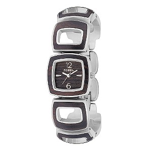 Fossil Ladies`Steel and Ebony Cushion Link Bracelet Watch