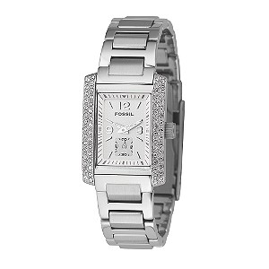 Fossil Ladies`Silver Dial Stone Set Bracelet Watch