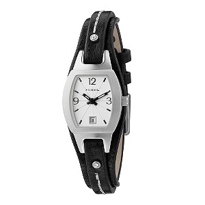 Fossil Ladies`Silver Dial Black Leather Strap Watch
