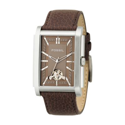 Fossil Men's Rectangular Dial Brown Leather Strap Watch - Product number 6511651