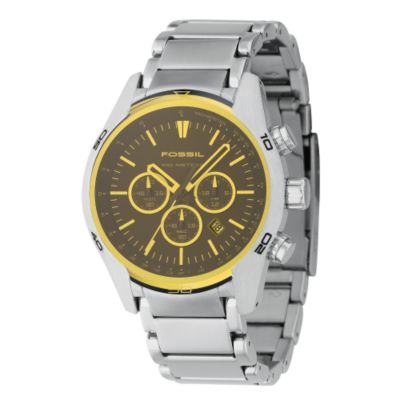 Fossil Men's Black and Yellow Dial Chronograph Bracelet Watch - Product number 6511775