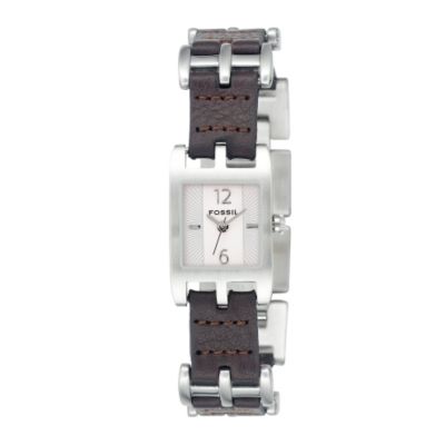 Fossil Ladies`Rectangular Dial Ebony Strap Watch