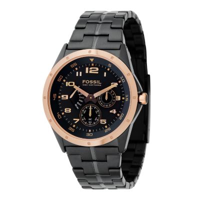 Fossil Men's Rose Gold Bezel Black Bracelet Watch - Product number 6511864