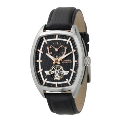 Fossil Automatic Men` Black Dial Strap Watch