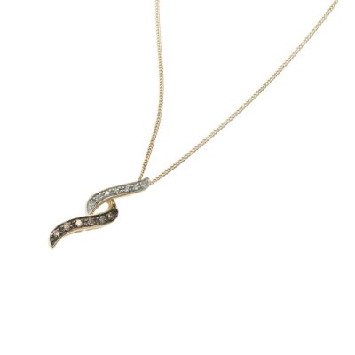 9ct gold brown and white diamond set wave pendant
