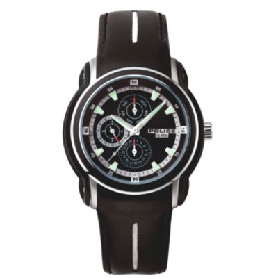 Police Pulse Men` Black Chronograph Strap Watch