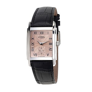 Rotary Men` Exclusive Black Leather Strap Watch