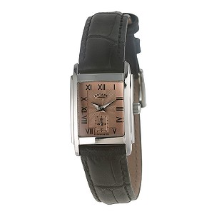 Rotary Ladies`Exclusive Black Leather Strap Watch