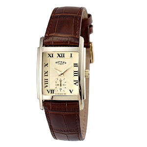 Rotary Men` Exclusive Brown Leather Strap Watch