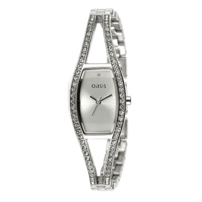 Oasis Ladies`Stone Set Diamond Dial Semi Bangle Watch