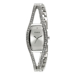 Ladies`Stone Set Diamond Dial Semi Bangle Watch