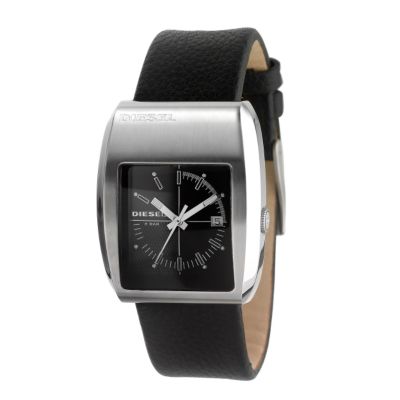 Men` Black Rectangular Dial Strap Watch