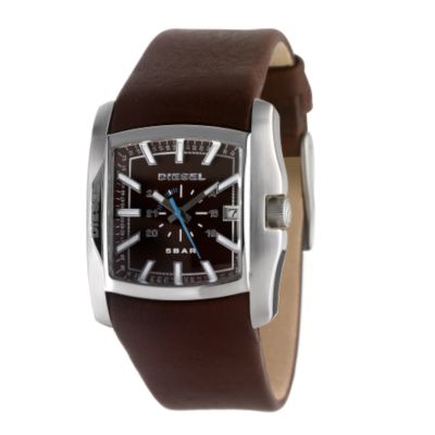 Men` Brown Dial Rectangular Strap Watch