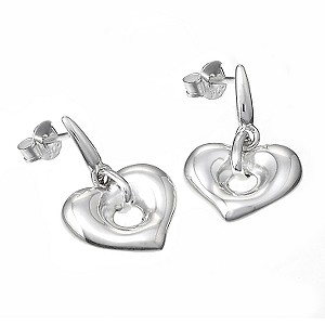 Fluid Sterling Silver Open Heart Drop Earrings
